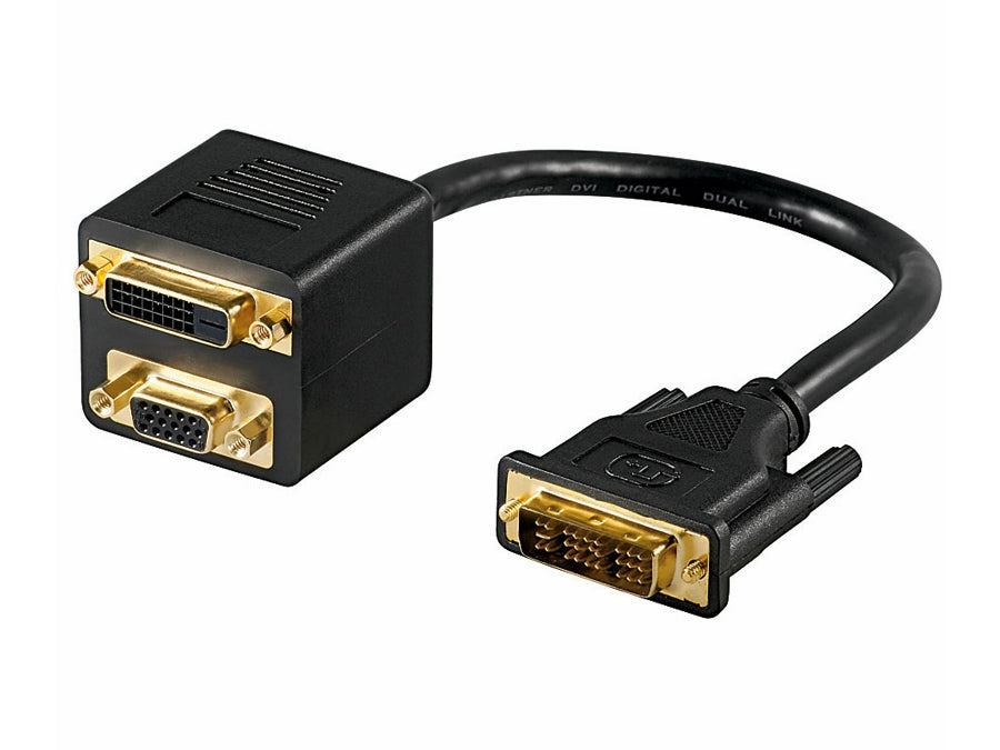 Y-splitter DVI-I(18+5) han til SVGA + DVI(24+5) hun (0,2m)