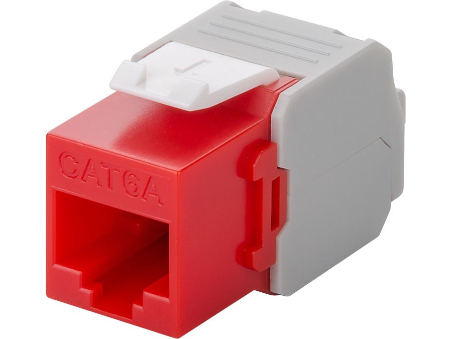 Keystone RJ45 fatning - CAT6a uskærmet, Rød (Toolless)