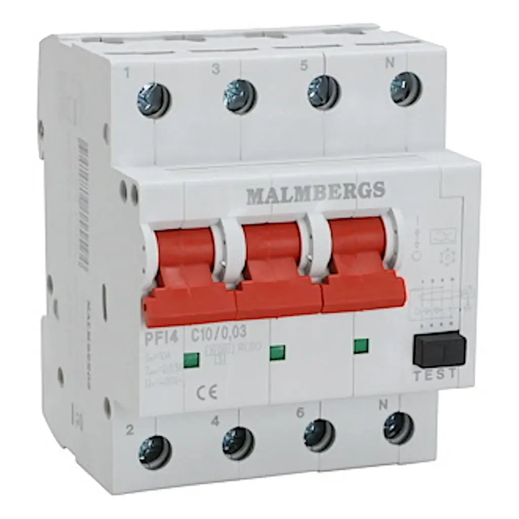 Kombirelæ 13A 30mA 10kA 4-pol