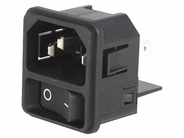 Apparatfatning - 3pol C14 han, m. kontakt, 16A , Sort