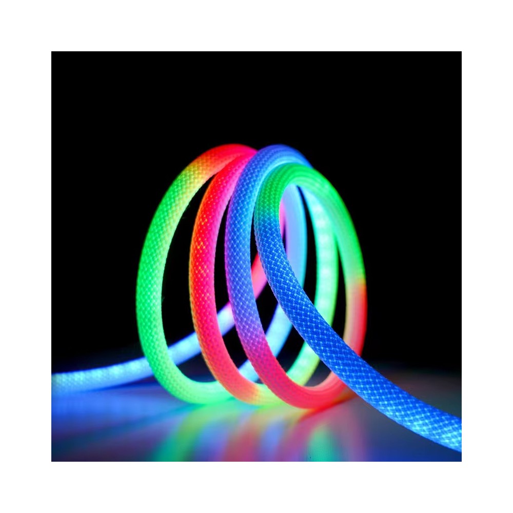 3m RGBIC Neon flex slange med Bluetooth App og fjernbetjening - Vævet reb, USB-opladning - Komplet sæt til lysdekorationer.