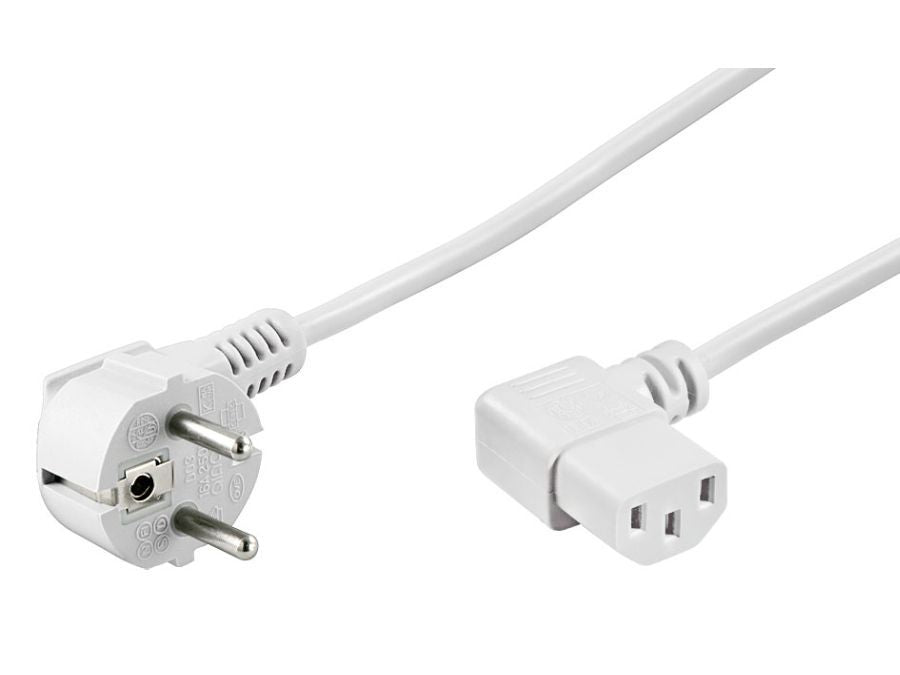 Strømkabel - CEE7/7 90° han > C13 90° hun, Hvid (3m)