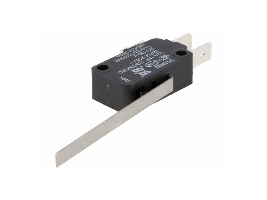 Mikroswitch m. lang arm - 22A/250V ON-(ON) SPDT, spadestik
