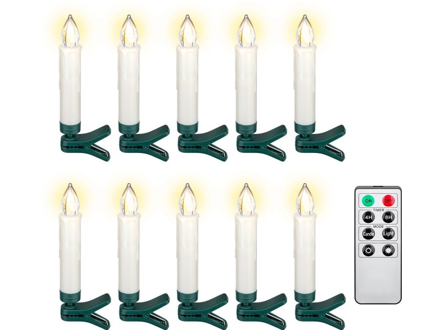Trådløs LED juletræslys - med clip-on, remote (10 stk.)
