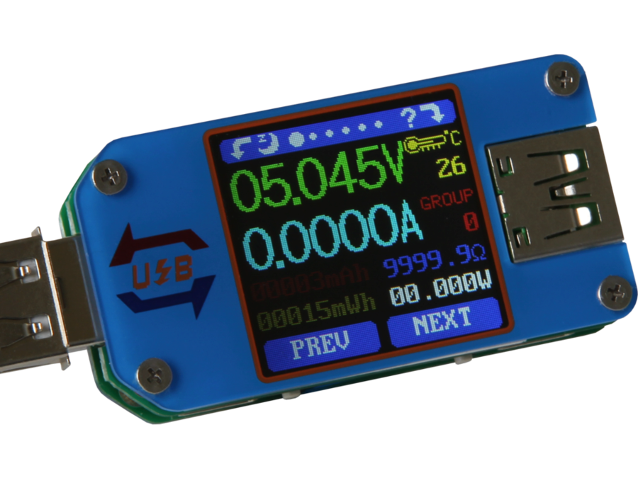 USB spænding-/strømtester m. LCD display, Bluetooth