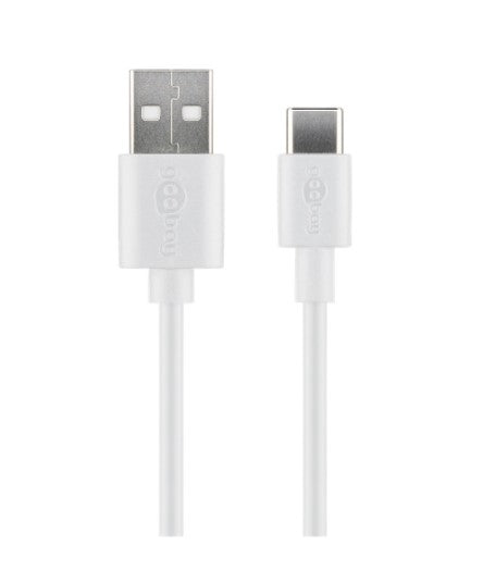 USB-A han > USB-C han (2.0) kabel, 3A, Hvid (2m)