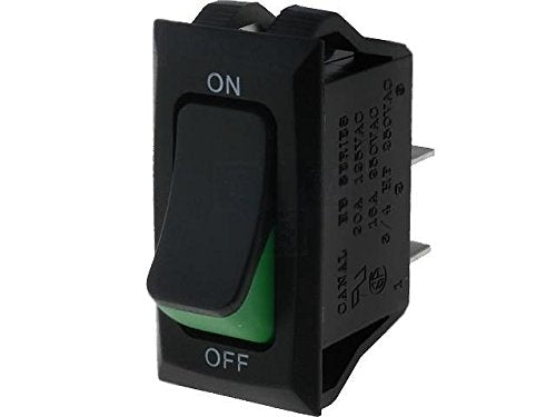 Vippekontakt - 1P OFF-ON, 16A 250V, Sort/grøn (28,6x13,8mm)