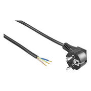 1,5 meter sort strømkabel med Schuko stik og afisolerede ledninger, 250V, 16A, IP20, indendørs brug