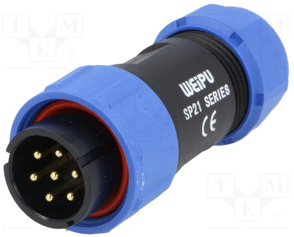 Rundstik, SP21 - 7pol han, til Ø7-12mm kabel (IP68)