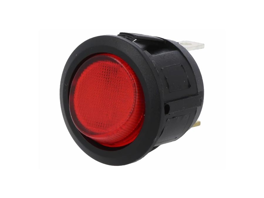 Vippekontakt - 1P OFF-ON, 20A/14Vdc, RØD LED (Ø20mm hul)