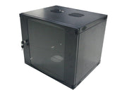 19" væg-rackskab - 9U, 450mm dyb, m. glaslåge, Sort