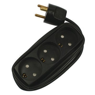 Stikdåse børnesikret 3-vejs 1,5m m/jord sort