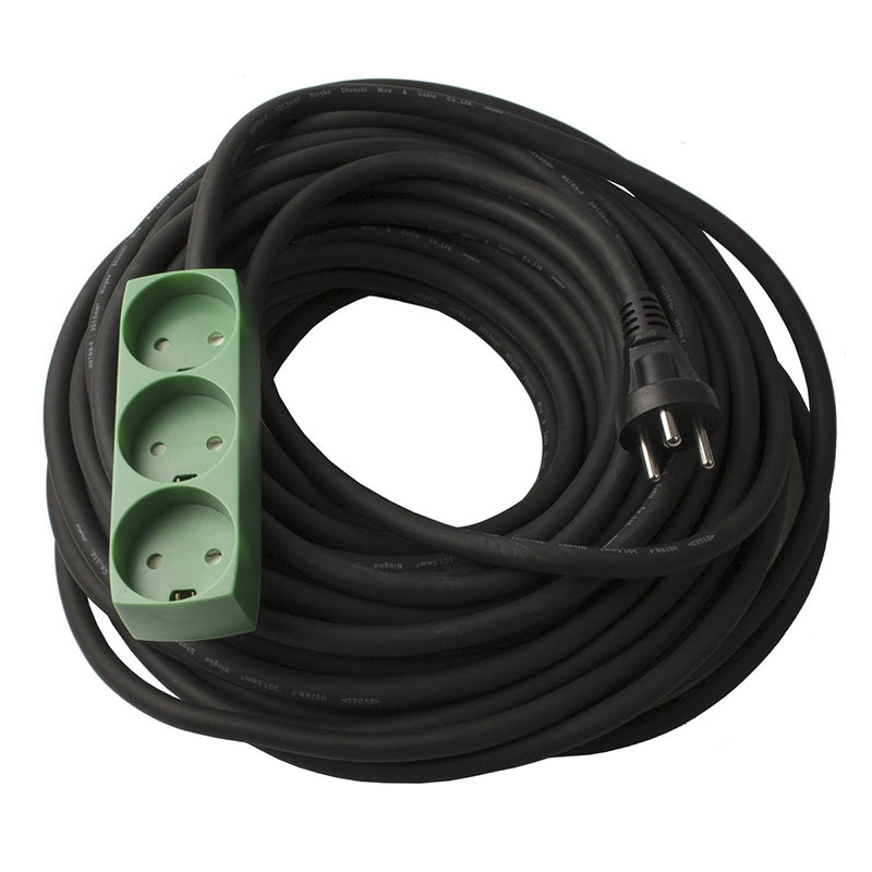 Kabelsæt 3 udtag med jord 15 m grøn