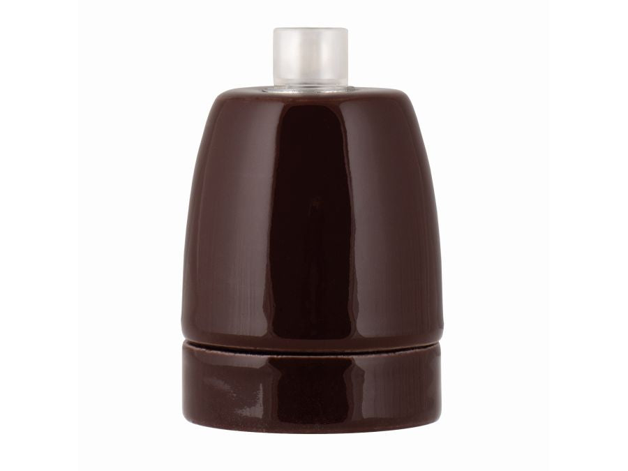 E27 Porcelænsfatning - Brun, m. trækaflastning