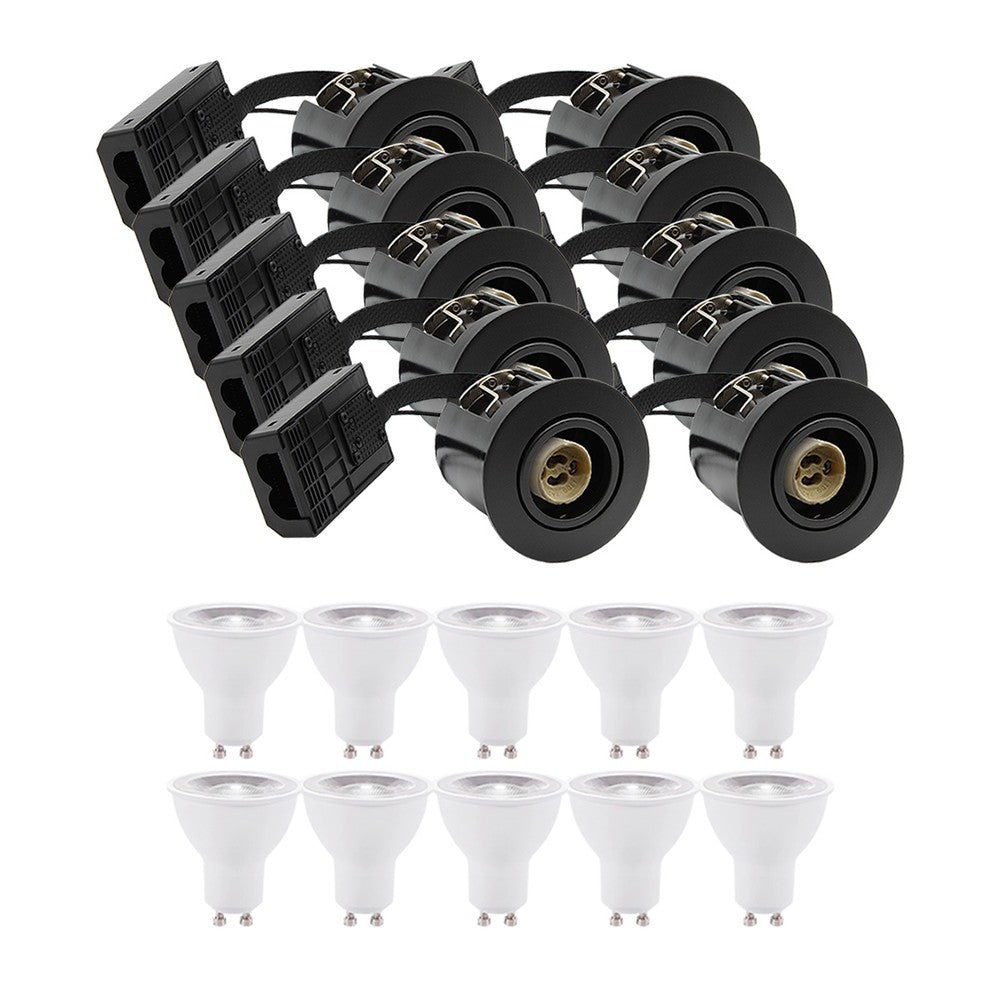 10 stk. sort Inno88 indbygningspotter inkl. 6W RA97 GU10, IP44, godkendt til isolering - 230V