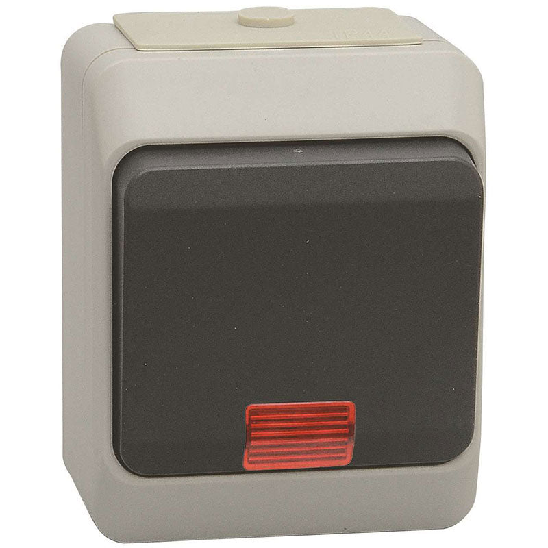 Stænktæt afbryder 2-polet m. lampe - grå