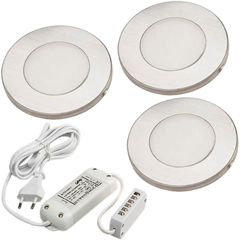 DIOSPOT LED inb.spot 3W sæt af 3 + driver 2700K børstet