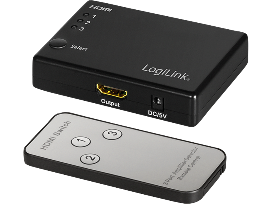 HDMI switch, 3x1-Port, 1080p/60 Hz, HDCP, CEC, RC
