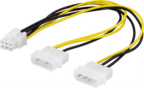Intern PC strømkabel - 2 x 5,25" til 6P PCI express (25cm)