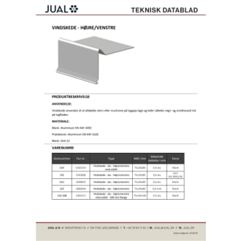 Vindskede 75x80x1000mm. 90° Svækket begge ender.