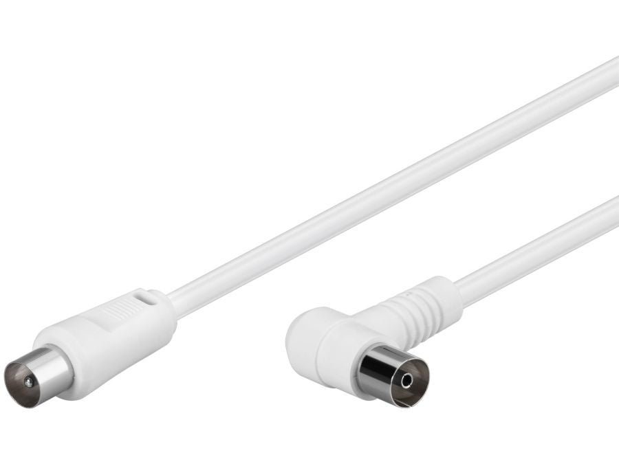 Antennekabel - COAX han > 90° COAX hun, RG59, Hvid (2,5m)