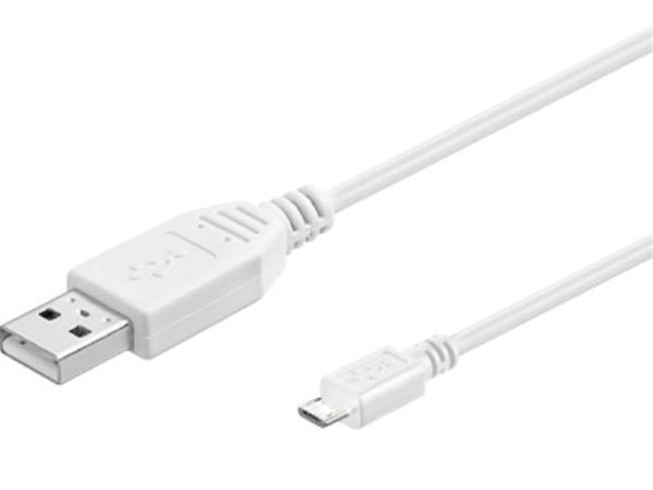 USB 2.0 kabel - A han til Micro B han, Hvid (1,8m)