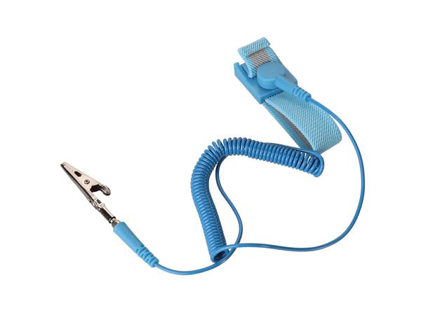 Antistatisk armbånd - Blå m. spiralledning og krokodillenæb