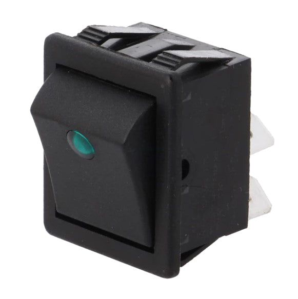 Vippekontakt - 250V/16A, OFF-ON, Sort m grøn lys prik (DPST)