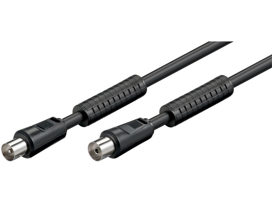 Antennekabel - COAX han/hun, RG59 støjfiltre, Sort (5m)