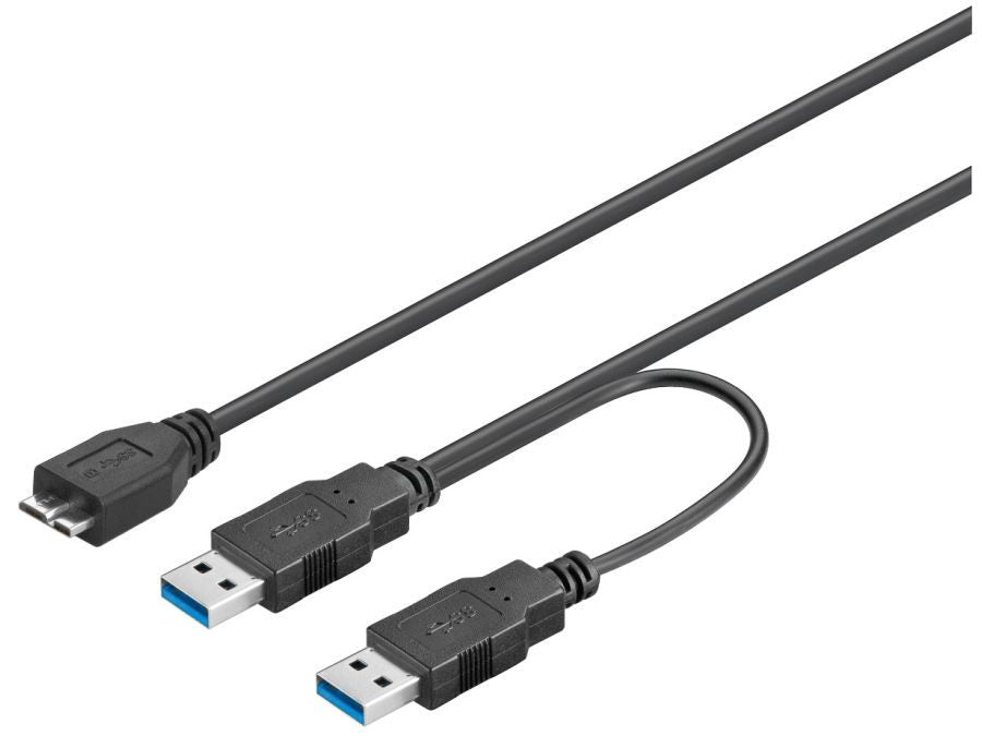 USB 3.0 dual-power kabel - 2 x A han til Micro B han (0,3m)