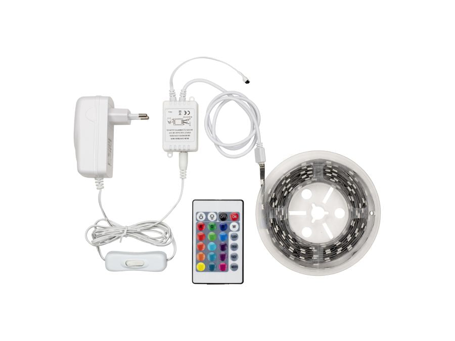LED stripsæt (IP20) - RGBW, fjernbetjening + strømfors. (3m)