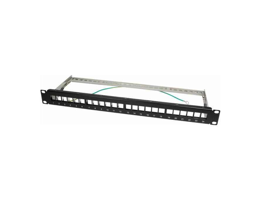 19" Patch panel - 1U, 24 x keystone porte, Sort