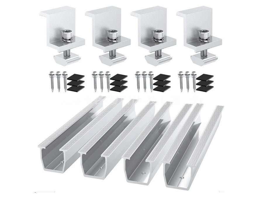 Solpanel ende-monteringsbeslagsæt - 4 dele, Alu.