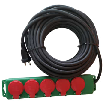 Bandit Kabelsæt 3G1,5 20M m/j med slagfast 5-stikdåse, IP44