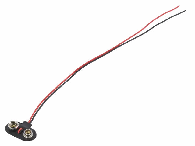 Battericlips til 9V E-blok batteri - T type, blød (20cm)