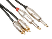 Audiokabel - 2 x 6,35mm mono JACK han > 2 x RCA han (5m)