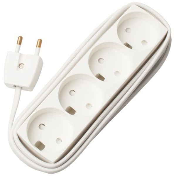 Stikdåse 4-vejs m. blindhul og 2,5m ledning - hvid