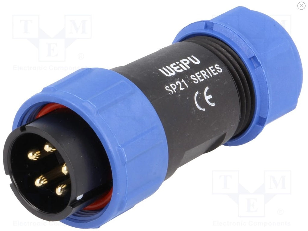 Rundstik, SP21 - 5pol han, til Ø7-12mm kabel (IP68)