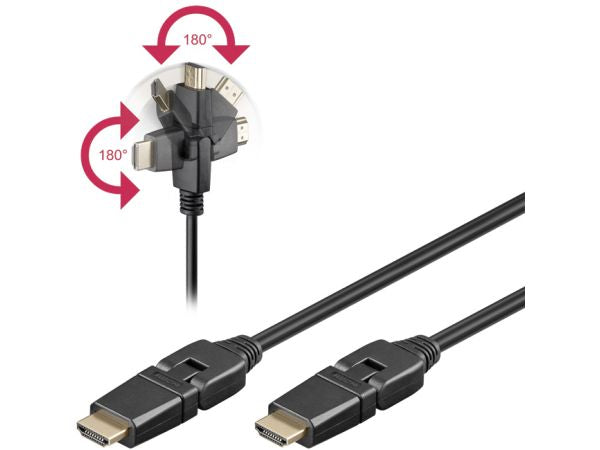 HighSpeed HDMI 1.4 kabel - 2 x roterbare HDMI han m.E (5m)