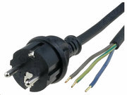 Strømkabel - CEE7/7 til løs ende, 3x1,5mm², Sort gummi (10m)