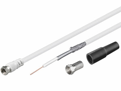 COAX kabelsæt - 2 x skærm, 2 x F stik, inde/ude, Hvid (10m)