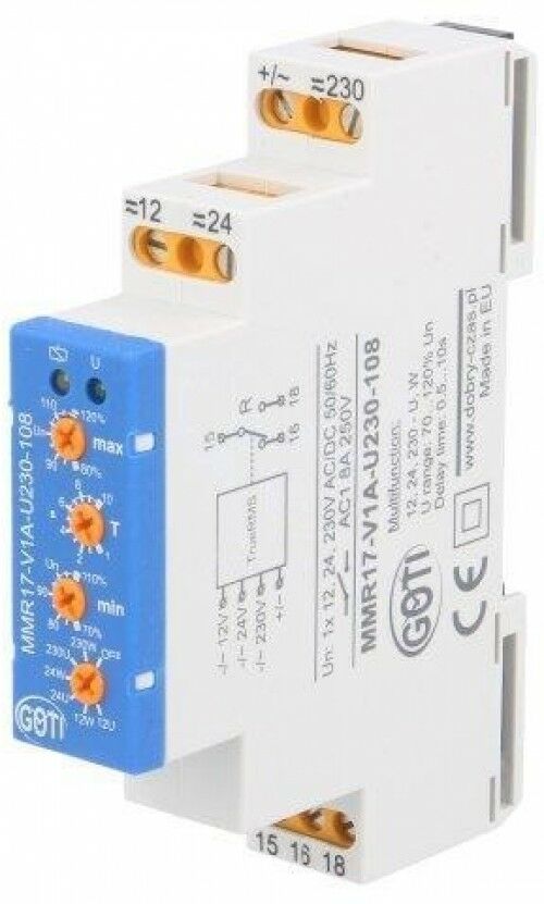 Spændingsovervågningsrelæ - 12/24/230V AC/DC, 8A, SPST