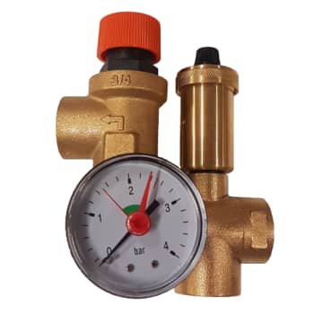 3/4" samlesæt med 2,5 bar sikkerhedsventil, mano og udlufter