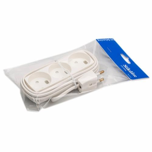 3-stikdåse m/2,5m ledning hvid