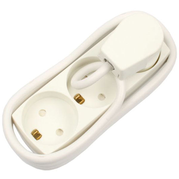 Stikdåse børnesikret 3-vejs m. jord 5m ledning hvid