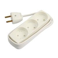 3-stikdåse hvid pillesikring/1,5m  2x1mm2 250V 10A