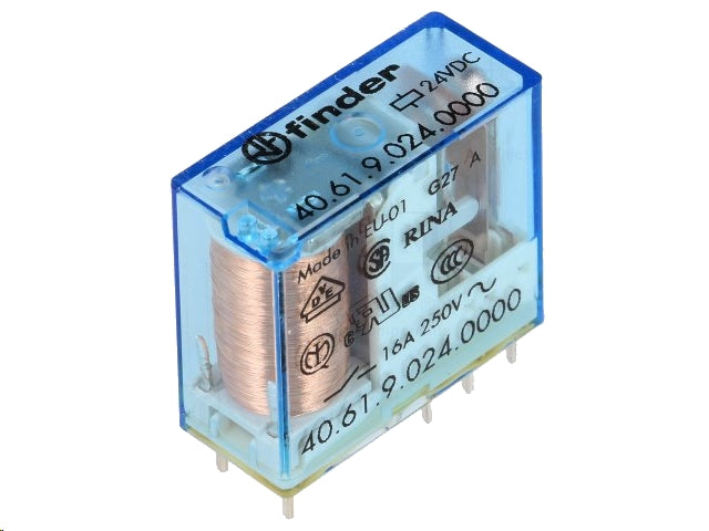 Vertikalt relæ - 24VDC / 16A, 1 x skifte (SPDT)