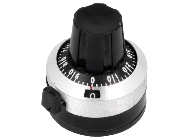 Analog tæller-drejeknap m. lås - 10 omdr. (Ø6,35mm aksel)