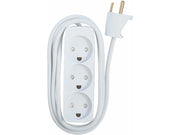 Stikdåse - 3 x DK jord, u. afbryder, Hvid (1,5m)