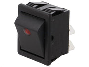 Vippekontakt - 250V/16A, OFF-ON, Sort m. rød lys prik (DPST)